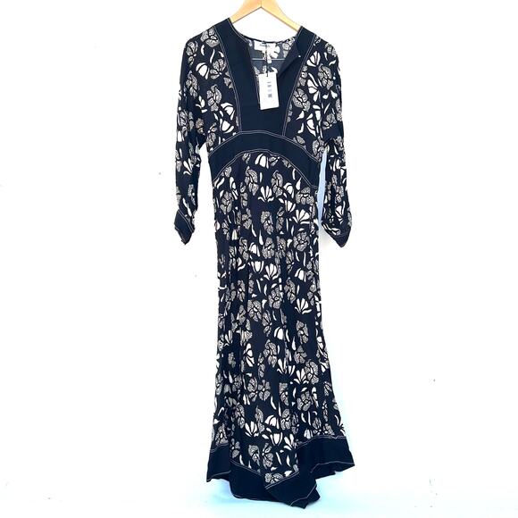 New BA&SH Aude Dress Black White BASH Medium Maxi Long Sundress Viscose Medium - Picture 3 of 9